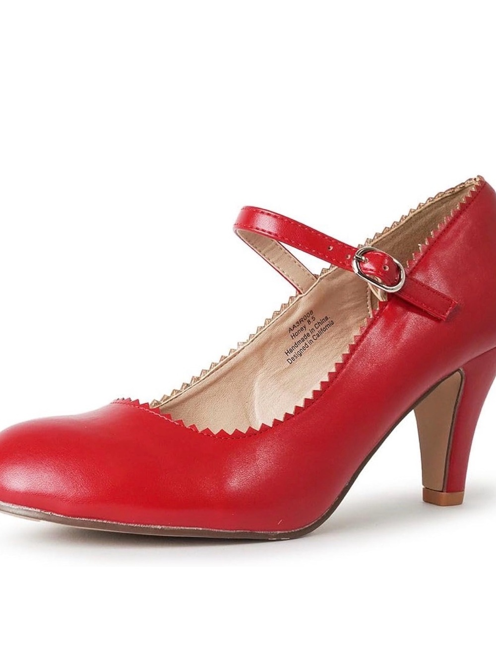 Women’s Red Mary Jane Heels with Scalloped Trim